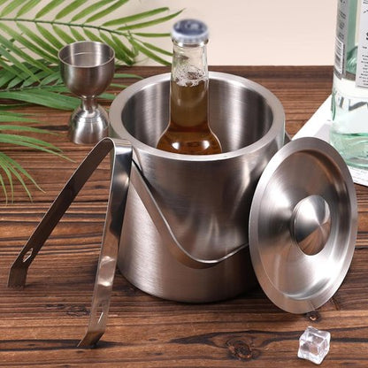 1.3L Stainless Steel Ice Bucket with Lid and Tongs, Small Double Wall Ice Pail Chill Container for Cocktails, Beer, Wine, Champagne, Keep Drinks Frozen Longer at Home, Bars, Parties, Outdoor
