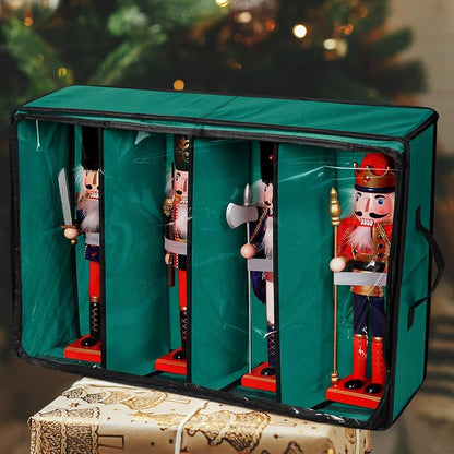 4 Pack Christmas Nutcracker Storage Box with Clear Top - Red & Bottle Green