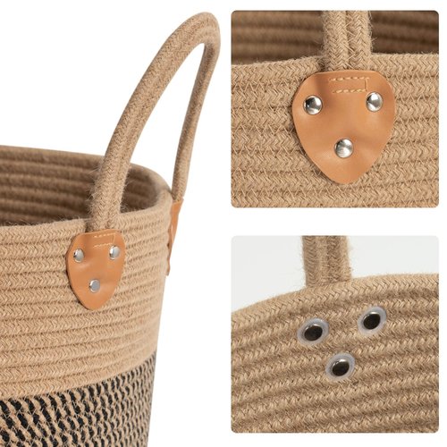 CHICVITA Wicker Laundry Basket With Handles, Storage Baskets for Decor, Rope Basket for Blankets, Toys, Clothes, Shoes, Plant Basket for Living Room, 14" X 14" X 12"