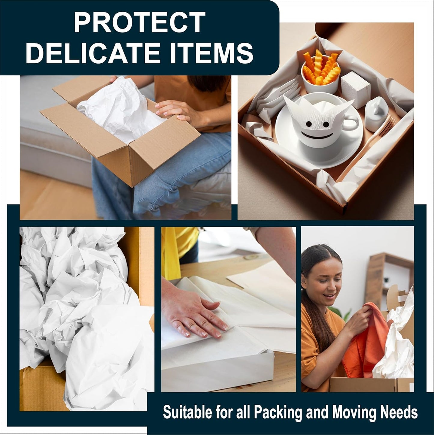 Packing Paper Sheets - 100 Small White Sheets for Moving | Protect Fragile Items & Wrap Gifts (13 x 12 Inch)