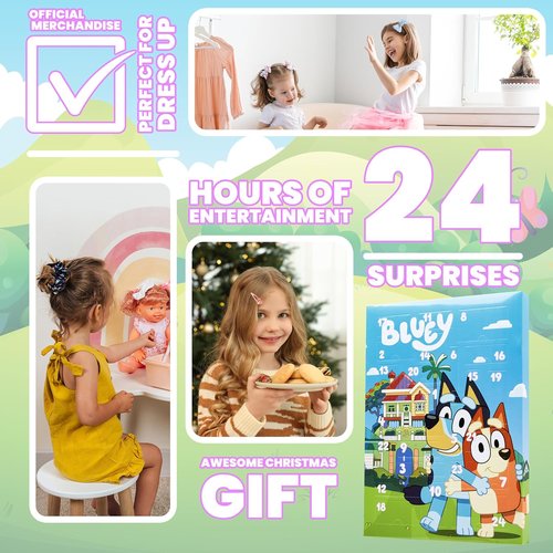 Bluey Hair Accessories Advent Calendar 2025 - 24 Hair Clips, Bows, Scrunchies & Claw Clips for Girls