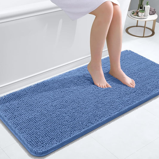 OLANLY Bathroom Runner Rugs - Soft Absorbent Chenille with Rubber Backing | 47x20, Quick Dry, Machine Washable, Cornflower Blue