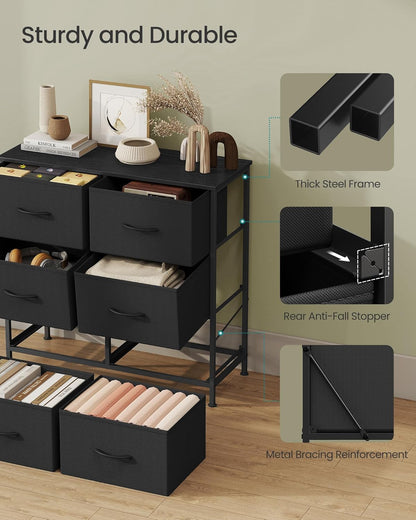 SONGMICS Dresser - Stylish Chest of Drawers with 6 Non-Woven Fabric Bins | Ink Black & Ebony Black