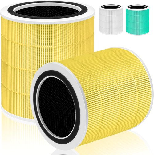 LEVOIT Core 400S Pet Allergy Replacement Filter - 3-in-1 True H13 HEPA & Activated Carbon - 2 Pack, Yellow