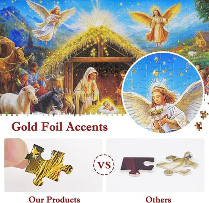 Gold Foil Accents Advent Calendar Jigsaw Puzzle - 1008 Pieces Nativity Scene Countdown for Family 2026