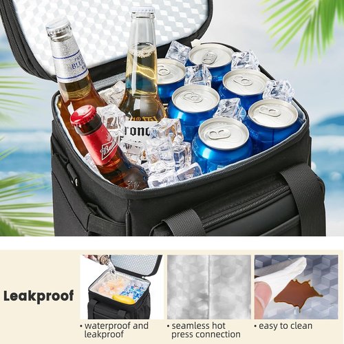 Holuxer Insulated Lunch Bag - Double Deck Leakproof Cooler Tote for Men & Women | Large 15L Black Lunch Box for Work & Outdoor