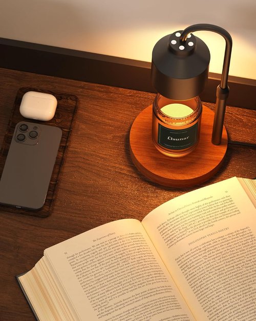 LISUNAR Electric Candle Warmer Lamp - Adjustable Height Wax Warmer with Timer & 2 Bulbs - Black
