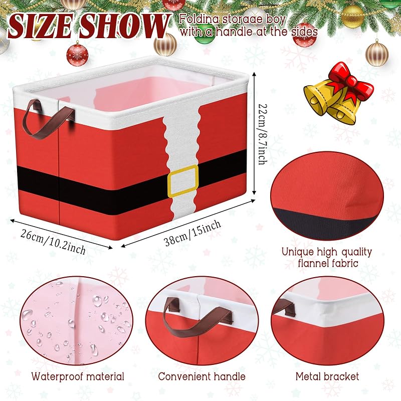 3 Pack Christmas Storage Baskets Collapsible Canvas - Santa Suit Variation