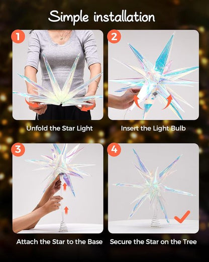 Ariceleo RGB LED Christmas Tree Topper Star - App-Controlled, USB Powered, 16.5" Decorative Multi-Color Star