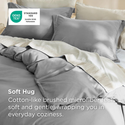 Bedsure Duvet Cover Full Size - Soft Double Brushed Bedding Set for Kids & Adults, Zipper Closure, 3 Pieces, Includes 1 Duvet Cover (80"x90") & 2 Pillow Shams, NO Comforter, Grey