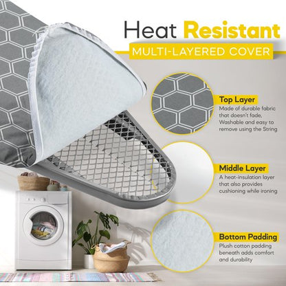 Full Size Ironing Board 57" L X15 W, Large Wide Sturdy Ironing Board with Iron Rest, Foldable Adjustable Iron Board with Heat Resistant Cover, Enhanced Stability (Silver Gray)