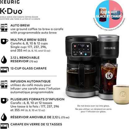 Keurig K-Duo Coffee Maker - Single Serve K-Cup Pod & Carafe - Sleek Black Design