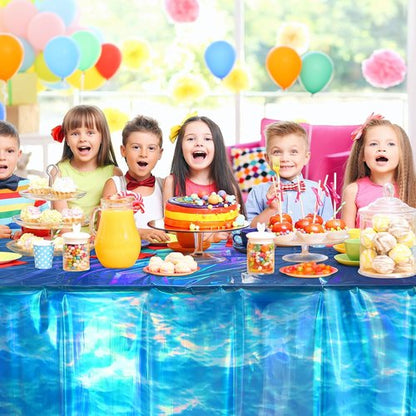 Iridescent Waves Tablecloths - Disposable Ocean Blue Rectangle Covers for Beach Party | 54 x 108 Inch