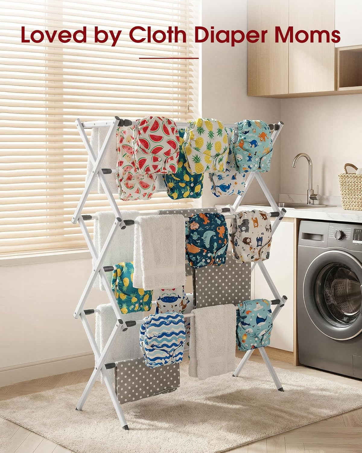 Sakugi Foldable Clothes Drying Rack - Space-Saving 3-Tier Metal Laundry Rack for Indoor & Outdoor Use | 11.4"D x 29.1"W x 37.4"H, White and Black