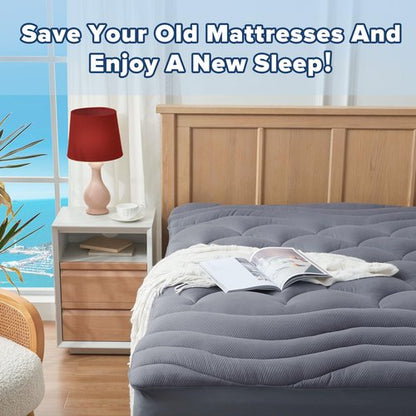 ELVEN HOME Queen Mattress Topper Pillow Top Cooling Mattress Pad Quilted Fitted Thick Mattress Cover Queen Size Bed 8-21" Deep Pocket, Grey