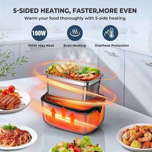 100W Cordless Electric Lunch Box - Rechargeable Heated Food Warmer | 1.2L Portable Design for Work & Outdoor Use