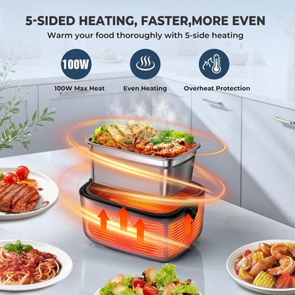 100W Cordless Electric Lunch Box - Rechargeable Heated Food Warmer | 1.2L Portable Design for Work & Outdoor Use
