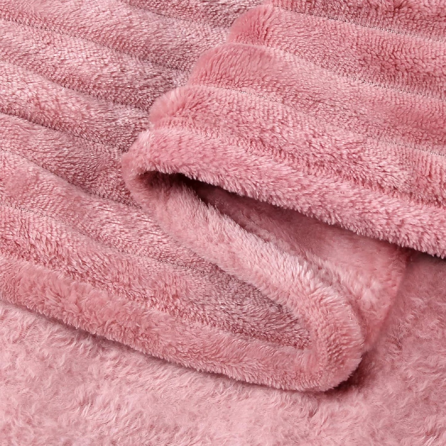 BEDELITE Fleece Throw Blanket - Soft & Warm 3D Ribbed Jacquard Design | Cozy Pink 50x60 Inches