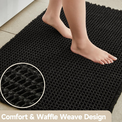 TYUU Black Bathroom Rug, Waffle Bath Mat Non Slip Washable Super Absorbent Quick Dry Boho Farmhouse Bathroom Decor, 36"x24"/ 3'x2' Black