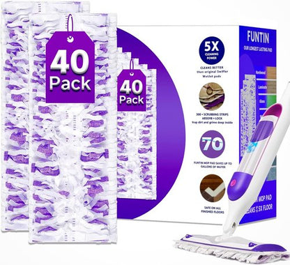 Funtin Power Mop Pads - Unscented Disposable Refills for Swiffer PowerMop | Thickened Multi-Surface Cleaning (40 Packs)