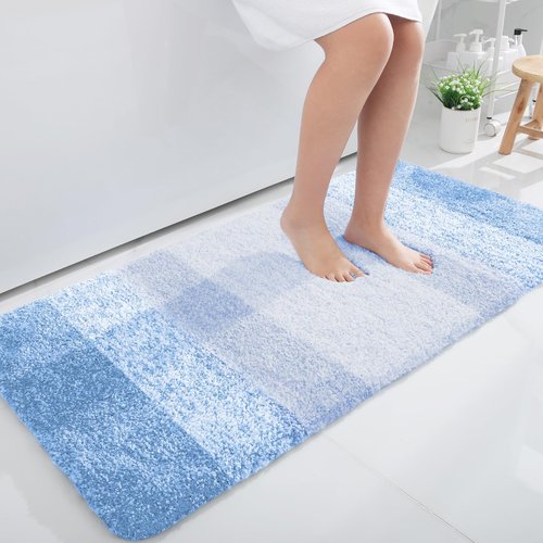 OLANLY Bathroom Rugs Mat 50x30, Extra Soft Absorbent Microfiber Bath Rugs, Rubber Backing, Quick Dry, Machine Washable Bath Mats for Bathroom Floor, Tub and Shower, Home Decor Accessories, Light Blue