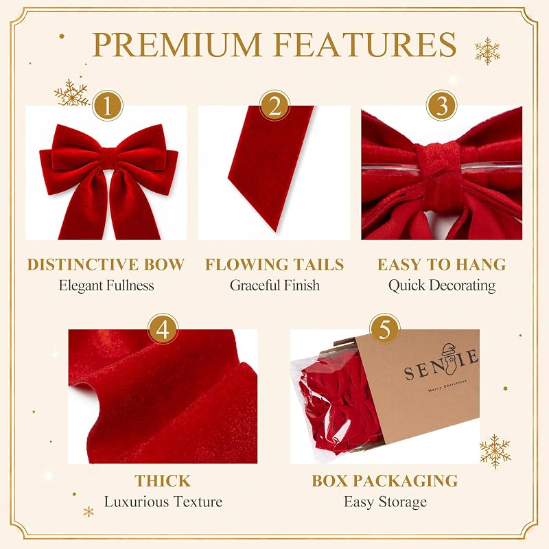 Large Velvet Christmas Bows - 20x9 in Double-Bow Pro Garden & Tree Decor (Red) - 6 Pack