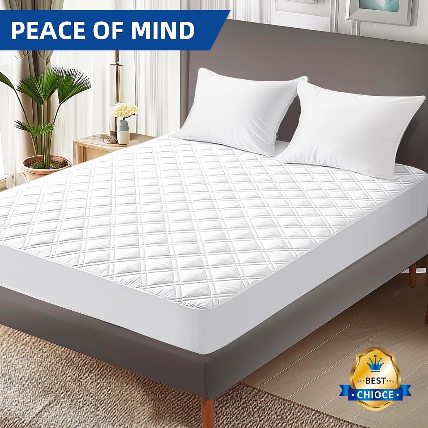 MEELUS Padded Mattress Protector - Breathable Waterproof Cover | Deep Pocket 8"-21" | Soft & Noiseless, White