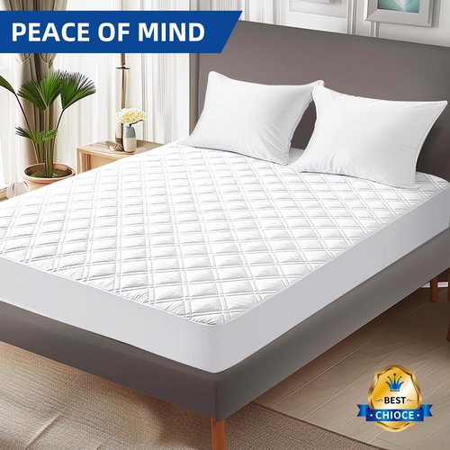 MEELUS Padded King Mattress Protector, Breathable Waterproof Mattress Pad Cover Fitted Deep Pocket 8"-21", Soft Noiseless Mattress Cover Washable Cooling for Home Hotel Bedroom, White