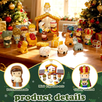Regine Switzerland Christmas Nativity Set - 24 Hand-Painted Resin Figurines for Festive Tabletop Decor