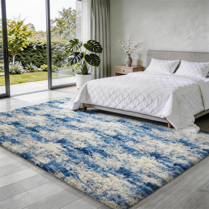 Ophanie Blue White and Grey Area Rugs for Living Room 5x7, Fluffy Shag Large Fuzzy Plush Soft Carpets, Floor Shaggy Rugs for Bedroom, Carpet for Kids Boys Girls Dorm Nursery Home Decor Aesthetic