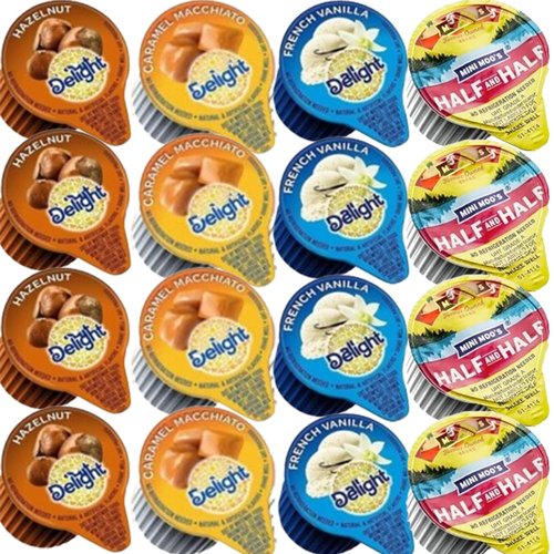 Coffee Creamer Singles Variety Pack, 48 Count – Single Serve Creamers with Half & Half, Hazelnut, French Vanilla & Caramel – Non Refrigerated Mini Creamer Cups for Home, Office & Coffee Bar