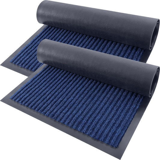 OLANLY Waterproof Heavy Duty Front Door Mat - 2-Pack, 29.5 x 17 Inch, Fade Resistant, Easy Clean, Blue