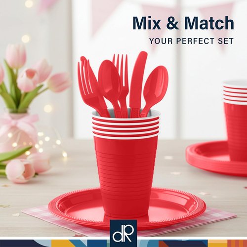 DecorRack Red Plastic Cups - 12 oz Disposable & Reusable Party Supplies | 40 Count Pack