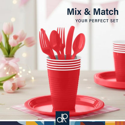 DecorRack Red Plastic Cups - 12 oz Disposable & Reusable Party Supplies | 40 Count Pack