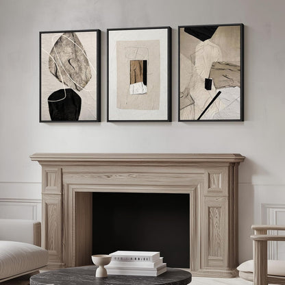 Skiennix Framed Neutral Abstract Wall Art - Set of 3 Modern Canvas Prints for Living Room | 16x24 Inch