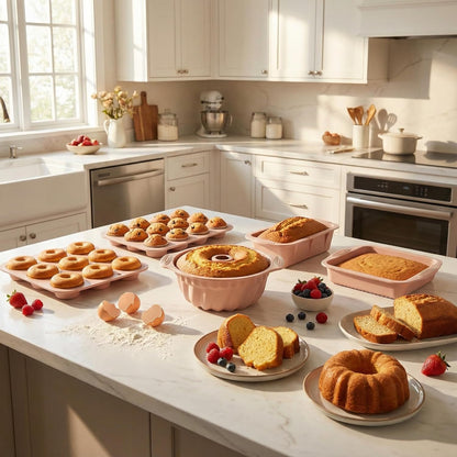 Skiennix Nonstick Silicone Bakeware Set - 6-Piece BPA-Free Heat-Resistant Baking Tools | Pink