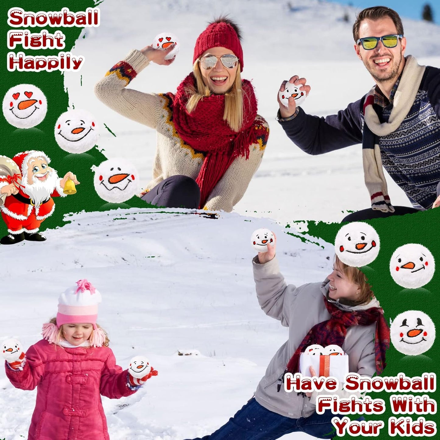 Zubebe Snowball Fun Set - 72 Cute Fake Snowmen Balls for Indoor Winter Parties | 2-Inch Classic Styles