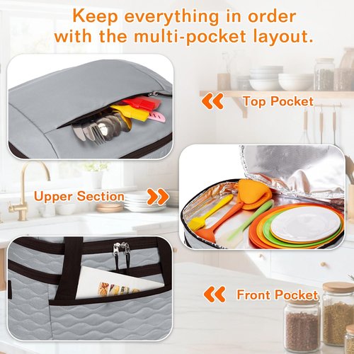 LUXJA Insulated Slow Cooker Carrying Bag - Fits 6-8 Quart Crock Pot | Double Layer Design, Gray