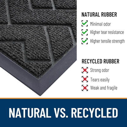 OLANLY Waterproof Front Door Mat - All-Season, Sturdy Natural Rubber, Low Profile, Herringbone Brick (Black, 47x17)