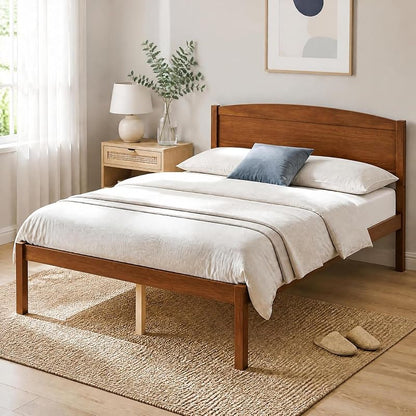 KOMFOTT Full Size Bed Frame with Curved Headboard – Walnut Variation