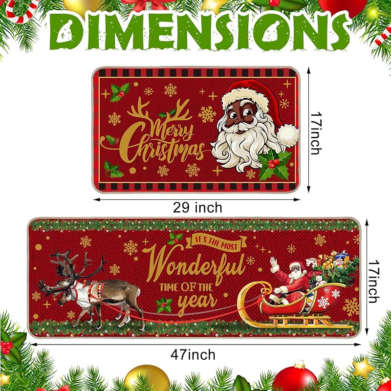Santa Black Kitchen Rugs 2-Piece Set 17x29 & 17x47 Inches