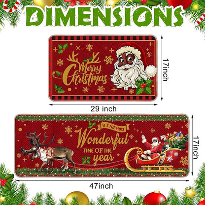 Santa Black Kitchen Rugs 2-Piece Set 17x29 & 17x47 Inches