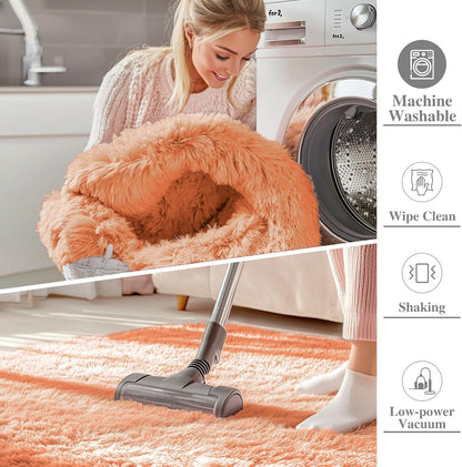 OLANLY Runner Rugs - Soft Fluffy Machine Washable 2x8 for Hallway & Bedroom | Muted Orange Decor