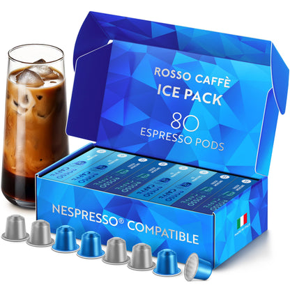 ROSSO CAFFE Espresso Coffee Pods, Compatible with Nespresso Original Machines, Reserve Ice Pack, 80 Capsules - Made in Italy
