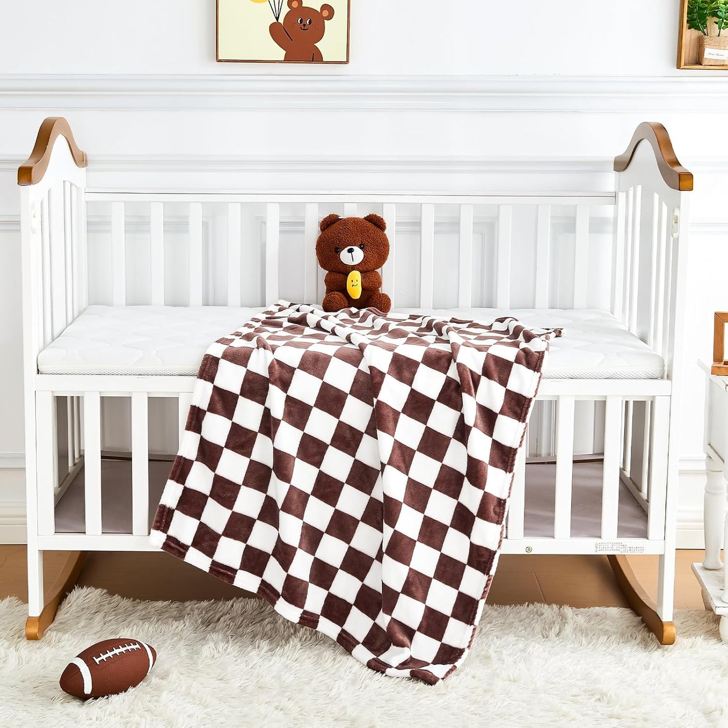 Yurhap Checkered Baby Blanket - Super Soft Fleece for Boys & Girls | 30x40 Inch, Brown