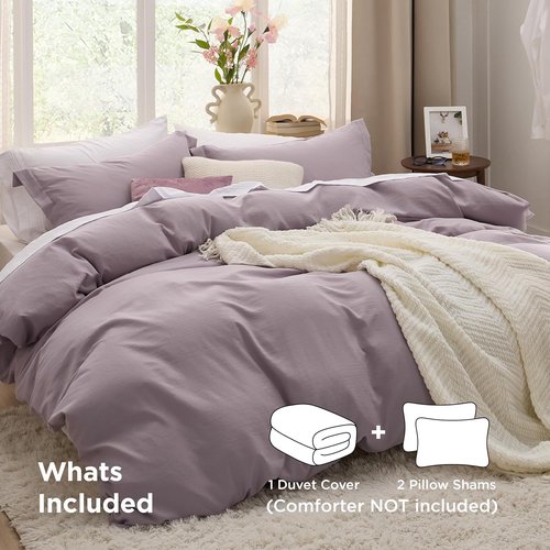 Bedsure Duvet Cover Set - Dusty Purple Full Size, Extra Soft Cotton-Like Polyester, 3 Pieces with Zipper Closure