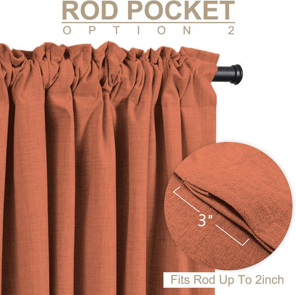 Skiennix 100% Blackout Linen Curtains - Thermal Insulated Drapes, 50" W x 102" L, Burnt Orange - 2 Panels Set