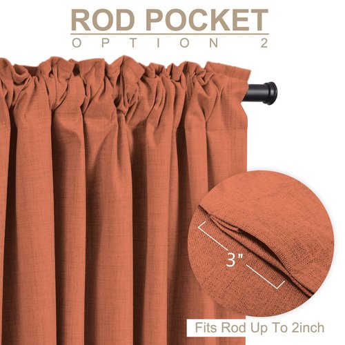 100% Blackout Shield Linen Blackout Curtains for Bedroom 84 Inches Long, Back Tab/Rod Pocket Living Room Drapes, Thermal Insulated Blackout Curtains 2 Panels Set, 50" W x 84" L, Burnt Orange
