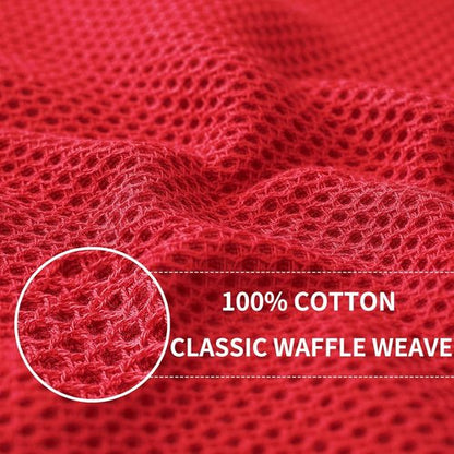 Homaxy Kitchen Dish Towels - Ultra Soft 100% Cotton Waffle Weave, Quick Drying, 13 x 28 Inches, 6-Pack, Red