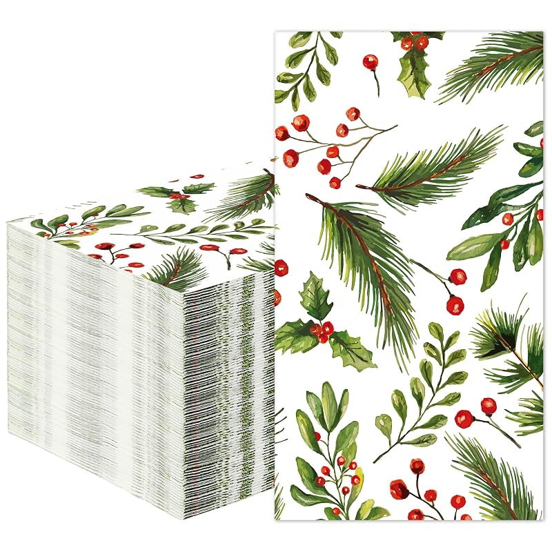50 Count Christmas Berry Napkins 3-Ply Paper Party Guest Hand Towels 7.9 x 4.3 in Folded